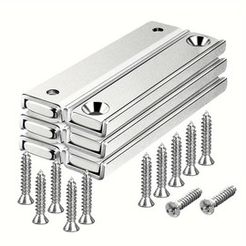 6pcs, Large Oblong Neodymium Rectangular Pot Magnets - Strong Holding Power with Counter Bore, Countersunk Hole and Screws for Industrial Applications - Stainless Steel Material, Durable and Corrosion-Resistant
