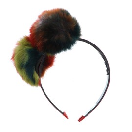 Multi Colored Fur Pom Pom women and Girls Winter Headband - Green