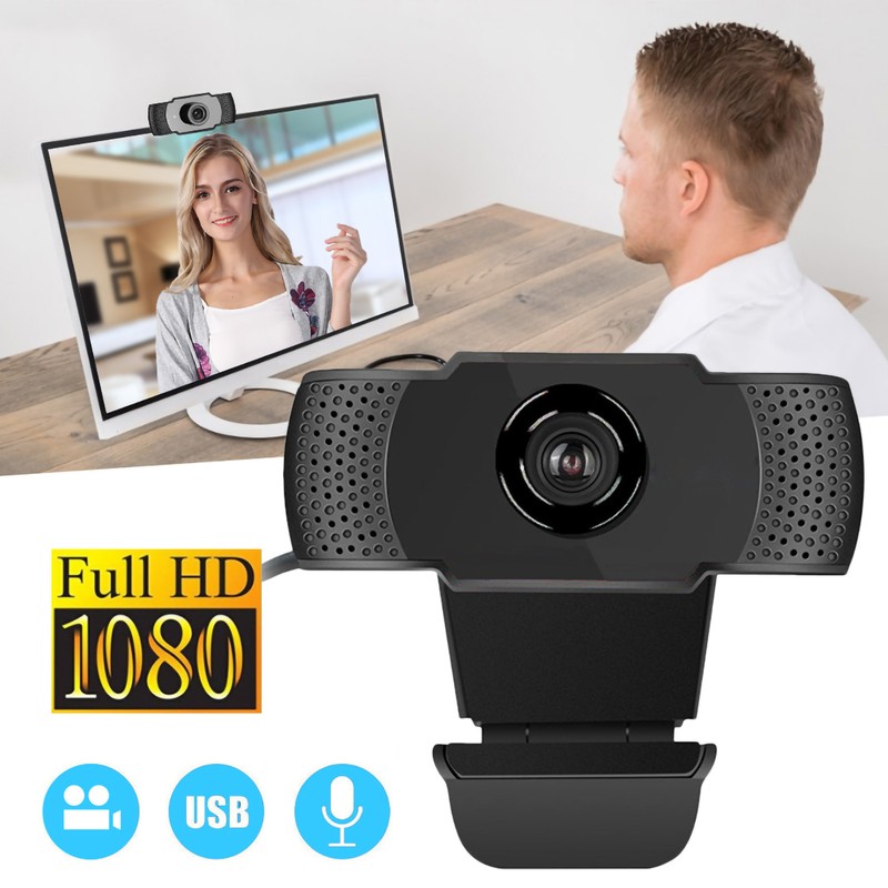 Webcam 1080p Black Computer Office Camera Builtin Microphone Free Drive