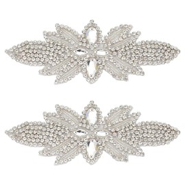 FINGERINSPIRE 2 pcs Rhinestone Applique for Wedding Dress Iron on/Sew on Rhinestone Applique Patches Flower Glass Seed Rhinestone Patches Crystal Appliques for Bridal Dress Belt Costume Accessories
