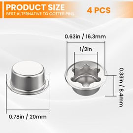 MARRTEUM 4 Piece Spring Steel Push on Pushnut Cap Stud 1/2 Inch Axle Pushnut Fastener with Zinc Mech Finish for Rolling Bins, Lawn Wagons and Hand Trucks
