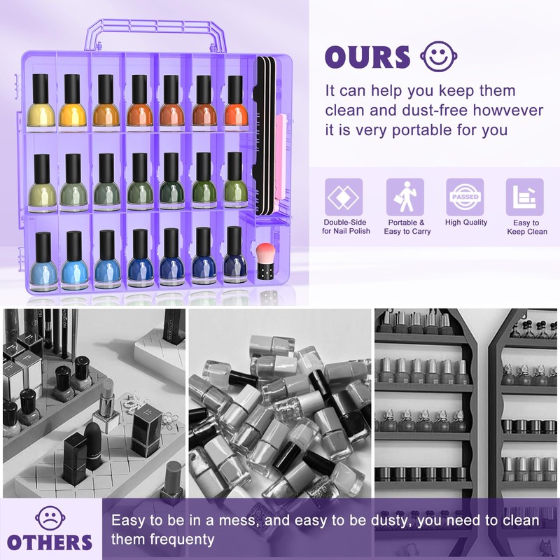 Portable Nail Polish Organizer, Clear Double Side Nail Polish Holder,Gel