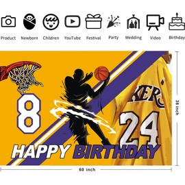 24 Basketball Birthday Party Backdrop,Basketball Party Decoration,Basketball Themed Birthday Banner Shoot Photo Backgrounds Props for Party 5x3ft.