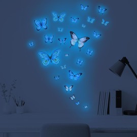 UOCAI Pack of 25 Wall Stickers Butterflies Luminous Wall Stickers Butterfly Decorative Wall Stickers Butterfly Luminous Stickers for Children's Room Bedroom