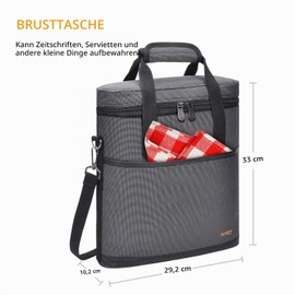 Kato Tirrinia Insulated Wine Bag - 3 Bottles Wine Bag with Handle and Adjustable Shoulder Strap for Travel Cooler Belt Picnic Grey 29 x 10 x 33 cm
