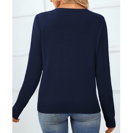 QUALFORT Women's Crewneck Sweater 100% Cotton Soft Knit Pullover Tops Navy XX-Large