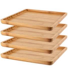 MUKLEI 4 Pack 11.8 Inches Square Bamboo Tray, Natural Bamboo Serving Platter, Bamboo Serving Tray for Coffee, Tea, Fruits, Cheese