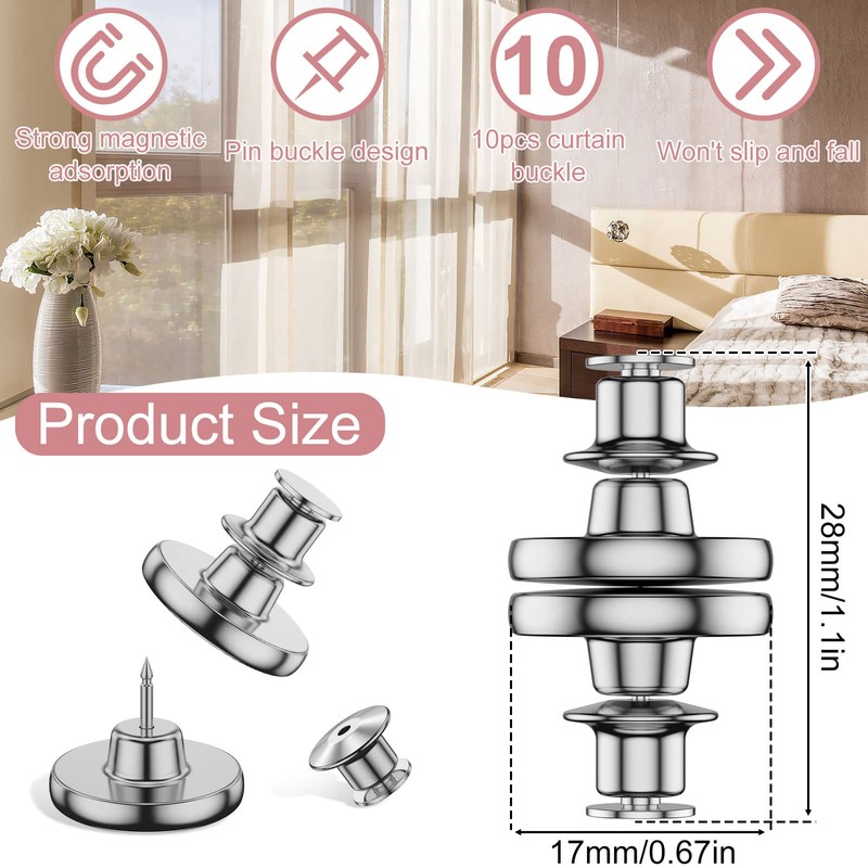Curtain Magnetic Holdback Button - 10Pairs Sturdy Curtain Weight Magnets