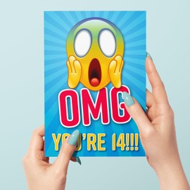 Funny 14th Birthday Card for Son or Daughter - OMG You're 14 Screaming Emoticon Grandchild, Sister or Brother Card