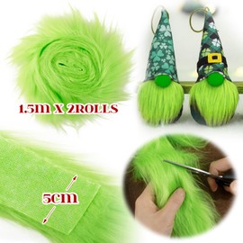 BOFUNX 2pcs 1.5 m x 5 cm Faux Fur Ribbon Green Long Hair Plush Craft Faux Fur Ribbon for Gnome Beards Christmas Decoration Home Decoration DIY Crafts Sewing