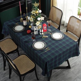 ZIQINPSQ Dining Room Rectangle Fabric Tablecloth, British Style Plaid Print Tablecloth,Christmas & Holiday Table Cover. (Blue&Green, 55''X102'')