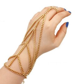 Asphire Gothic Finger Ring Chain Bracelet Layered Lariat Tassel Slave Bracelet Punk Hand Harness Bracelet Hip Hop Cosplay Party Statement Accessories for Women Teens (Gold F)