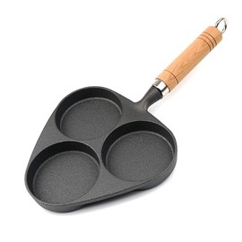 JUSTUP Nonstick Frying Pan,3-Cup Cast Iron Egg Pan Divided Grill Pan with Wooden Handle,Breakfast Skillet Omelet Pan for Egg,Steak and Burgers (Black-3)