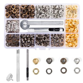 Exbrith 400 Pieces Eyelet Tool Kit, Metal Eyelets Grommet, Eyelet Tool for Tarpaulins, Tents, Curtains, Backpacks, Leather Crafts, Decoration, Shoes, Includes Three Tools and a Storage Box