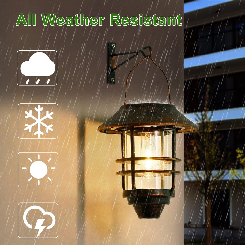 Solar Lantern Outdoor, Hanging Waterproof Solar Lights with Wall Mount