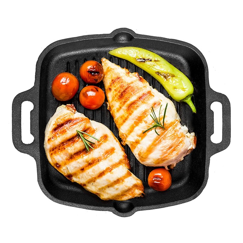 Highkind Pre-Seasoned Cast Iron Grill Pan (10.5 Inches) Square Grill
