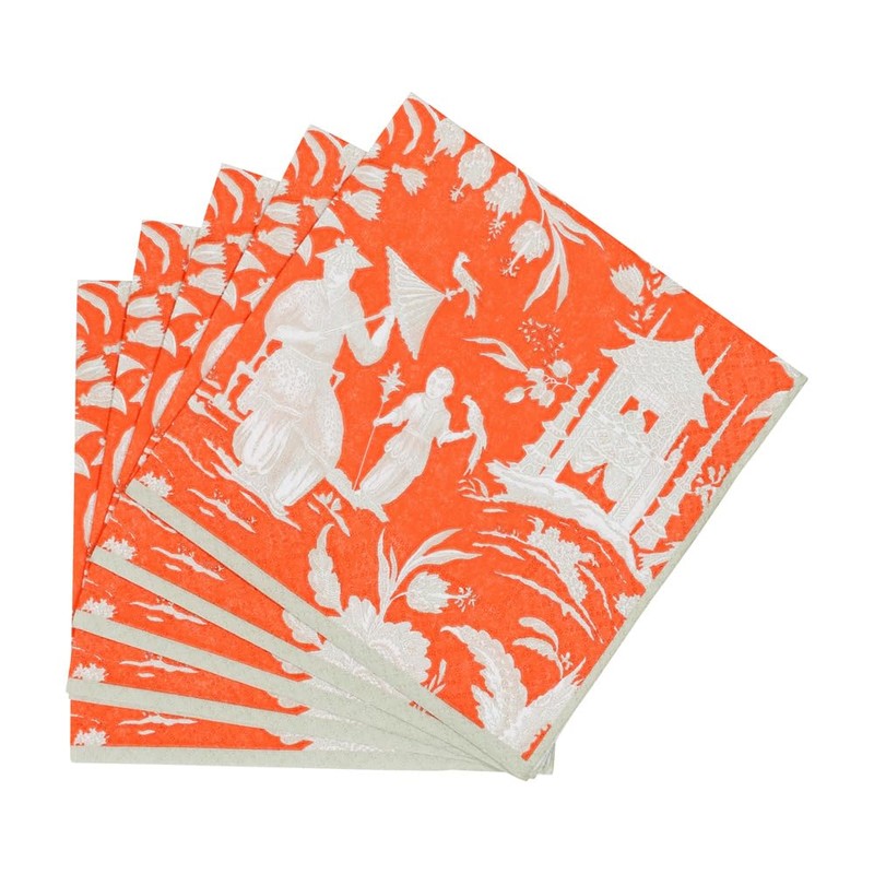 Caspari Silk Road Toile Mandarin Cocktail Napkins - 20 Cocktail