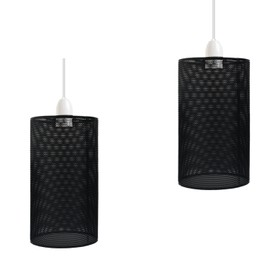 LEDSone Industrial Style Metal Cage Easy Fit Wire cage Lampshade for Indoor Pendant Lights Lights Shade for Dining Room Bedroom Loft Hallway (Black B- 2 Pack)