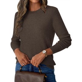 GKBK Womens Sweaters Wool Blend Crew Neck Lightweight Loose Fit Pullover Long Sleeve Fall Tops Business Casual Outfits 2025 Trendy Coffee