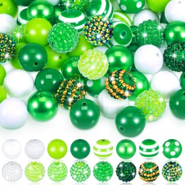 Poen 100 Pcs St. Patricks Day 20 mm Bubblegum Beads Set Bulk Mixed Saint Patrick's Day Green Beads for Jewelry Making Green White Chunky Necklace Craft Holiday Supplies