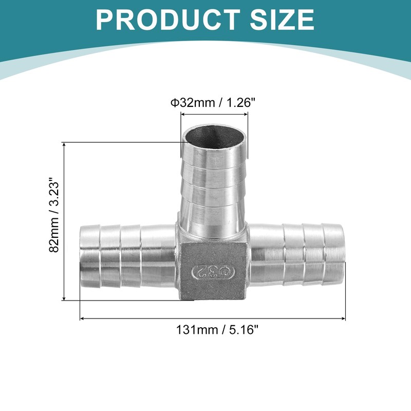sourcing map 1-1/4" Tee Hose Barb Pipe Fitting, 304 Stainless