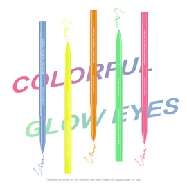 KYDA Ownest Beauty 8 Colours UV Glow Eyeliner Gel Pen, 5 Neon Colours, Glow in the Dark Eyeliner Pen, Fluorescent Rainbow Eye Makeup Pen, Under the Blacklight Eyeliner