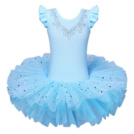 BAOHULU Ballet Leotards for Girls Full Skirted Dance Tutu Dress Party Costumes B184_Blue_L