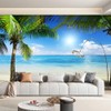 FENDROM Ocean Beach Tapestry Tropical Seaside Island Palm Tree Waves