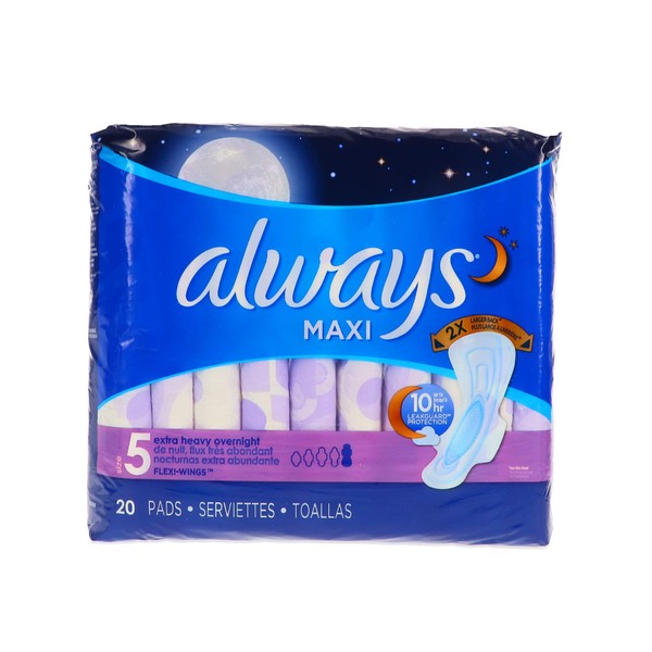 Always Pads Maxi Size 5-20 Count X-Tra Heavy Overnight (6