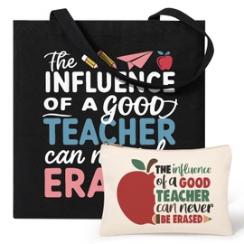 Tecanne Teacher Gifts for Women, Teacher Appreciation Gifts Canvas Tote Bag with Comestic Bag, Christmas Gifts for Teachers, Thank You Teacher Gift from Student