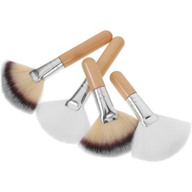Juego de 4 Brochas Abanico para Maquillaje Facial Set Grande Mango Corto y Largo Cerdas Suaves de Nailon para Polvos Fijadores E Iluminador Herramientas Maquillaje para