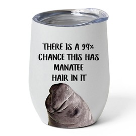 Funny Sea Cow Manatee Tumbler 12oz - This Stainless Steel Vacuum Insulated Cup Has Pet Hair In It - Gift Idea for Manatee Lovers