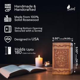 INTAJ Handcarved Wooden Cremation Urn for Human Ashes - Tree of Life Design, 180 lbs Capacity, Suitable for Adult Men and Women - Decorative Funeral Urn Box and Casket - Wooden Carved Box