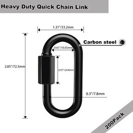 50PCS 3 Inch Heavy Duty Quick Chain Links, 1200 LB 5/16 Threaded Black Carabiners for Hammock Camping