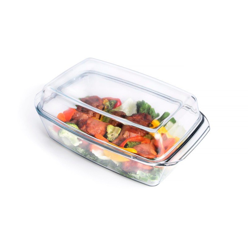 Rectangular Tempered Glass Casserole Dish with Glass Cover - Oven,