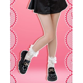 Geyoga 4 Pairs Women's Lace Socks Ankle High Lace Loose Sheer Mesh Slouch Socks for Women(White, 5-9)