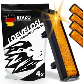 LOEVELOSI 4 x Orange Pedal Reflectors Set, StVZO-approved, Easy Assembly, Robust Plastic, for Standard Bicycle Pedals, Rear Reflectors and Light Clips for Retrofitting