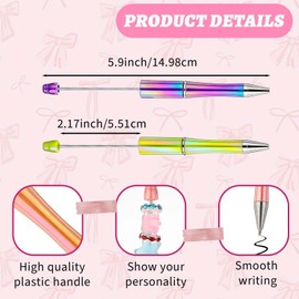 12 DIY Beaded Pen Supplies, Gradient Color Shiny Plastic Bead Pens, Black Ink Ballpoint Pens, Cute DIY Retractable Office School Supplies Suitable for Students Teachers to Make Gifts