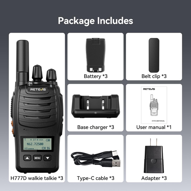 Retevis H777D Walkie Talkies Long Range with LCD Screen, NOAA,