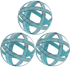 Kesywale 3.3 Inch Decorative Spheres Set of 3, Metal Band Decorative Balls Orbs Metal Spheres Home Decor Accents Dining Table Centerpieces for Living Room Bedroom Kitchen Office Coffee Table (Blue)