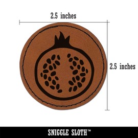 Yummy Pomegranate Fruit Vegetable Summer Round Iron-On Engraved Faux Leather Patch Applique - 2.5 Inch - Brown