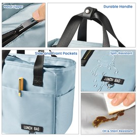 INNKGLE Insulated Lunch Bag -Sky Blue- Leakproof PEVA Liner, Triple-Layer Thermal Insulation, Large Opening, Front & Side Pockets - for Adults & Kids, Cool Bag for Office, School, Picnic, Outdoors