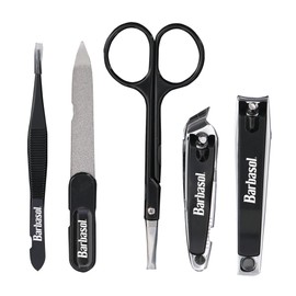 Barbasol Deluxe Grooming Kit, 6 Piece Travel Sized Stainless Steel Grooming Kit, Includes Nail Clipper, Toenail Clipper, Nail File, Tweezers, Safety Cuticle Scissors, and Travel Case, Black