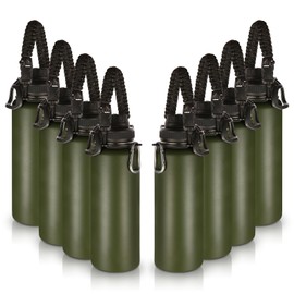Volhoply Insulated Water Bottles Bulk 8 Pack, 40 oz Stainless Steel Sports Bottle with Paracord Handle Spout Lid, Vacuum Metal Travel Cups with Wide Mouth,Reusable Large Water Cup(Army Green,8 Set)