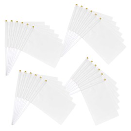 Hand-Held Mini Flags, Pack of 24 Flag DIY Flag 14 x 21 cm, Hand Flag with Pole, Blank Banner for Painting for Sports Events & Celebrations (White)