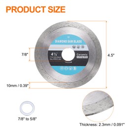 HARFINGTON 2pcs Diamond Saw Blade 4.5" Dia 7/8" Arbor Circular Cutting Wheel with 7/8" to 5/8" Arbor Adapter Reducer Ring for Masonry Tile Marble Ceramics Concrete Cement Brick, Light Blue