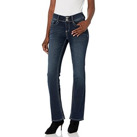 WallFlower Women's Luscious Curvy Bootcut Mid-Rise Bling Insta Stretch Juniors Jeans (Standard and Plus), Evan, 17