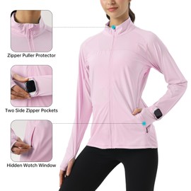 MAISON MISFITS 15 Womens Sun Protection Athletic Jackets UPF 50+ Spf Lightweight Full Zip Up UV with Pockets Running No Hood