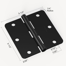AmzGod Door Hinges Matte Black - 12 Pack Black Door Hinges 3.5 Inch Rounded Interior Door Hinge with 1/4" Radius Corners - Black Hinges for Doors 3 1/2 Inches Flat Iron Residential Door Hardware