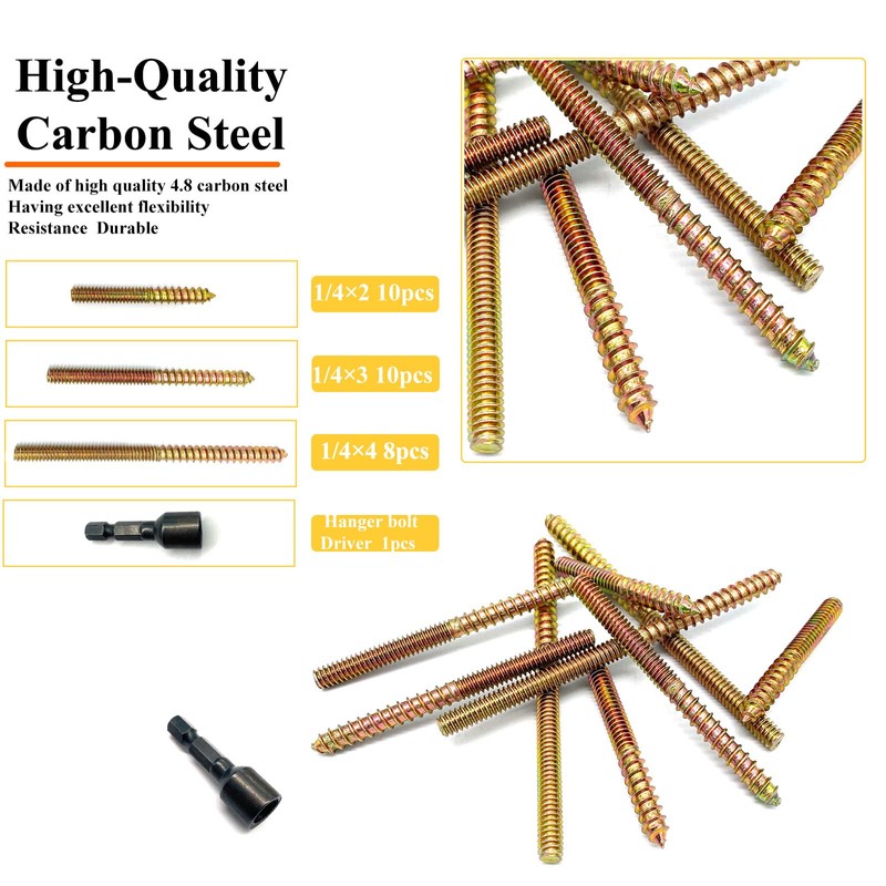 Matrelt 29 Pack 1/4-20" Hanger Bolts 3Sizes 2-4 Inch Include1